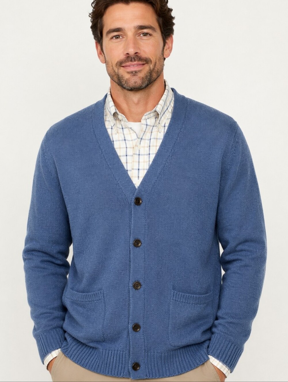 L.L.Bean Blue Cotton Cardigan Sweater Button Front Preppy Coastal Grandpa